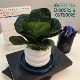 Fzfeiyy Ceramic Plant Saucer 5 Inch, 2 Pack Round Plant Saucers for Indoors/Outdoors, Flower Pot Saucers for Holding Water Drips and Soil, Ceramic Drainage Tray for Plant Pot (Blue)