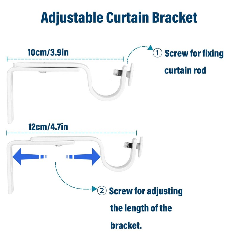 ZOCONE 6 Pcs White Curtain Pole Brackets, Adjustable Curtain Brackets