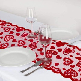 TAOVEN 13 x 72 Inch Red Heart Lace Table Runner for Valentine's Day Decor