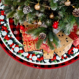 36 Inch Christmas Tree Skirt, Holiday Christmas Decorations for Xmas Tree, Snowflake Red Background Tree Skirt, Christmas Tree Decor for Home Party