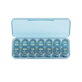 Daviky Pastillero Semanal Para 2 Tomas Diarias, Estuche Para Medicamentos De 7 Días (A. Y P. M.), Pastillero De Viaje Para Aceites De Pescado, Vitaminas Y Suplementos.