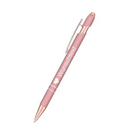 Personalisierter Kugelschreiber Rosegold, Kugelschreiber mit Gravur ab 1 St√ºck, Wunschtext mit Schriftartwahl und optional Motiv (1er Pack)