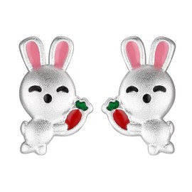 Cute Rabbit Bunny Tiny Stud Earrings Carrot Animal Cartilage Pierced Small Studs Earring Dainty Easter Birthday Jewelry for Women Teen Girls Little Gifts