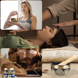 REGIS Tibetan Singing Bowl Set, Mindfulness and Stress Relief, Zen Decor, Bowl Handmade in Nepal for Healing and Mindfulness (Dark Blue, 3 Inches)
