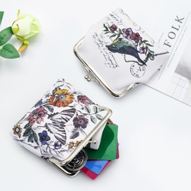 AfitLulu Coin Purse, Butterfly Print Small Change Purse for Women Kiss-lock, Cute PU Leather Coin Pouch Wallet (B)