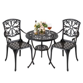 Nuu Garden 3 Piece Bistro Table Set Cast Aluminum Outdoor Furniture Weather Resistant Patio Table and Chairs with Umbrella Hole for Yard, Balcony, Porch, Antique Bronze