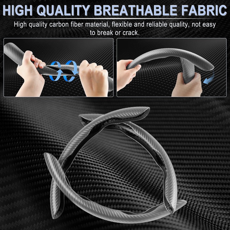 Amiss 3pcs Carbon Fiber Anti-Skid Steering Wheel Cover, Waterproof &