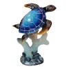 Nautical Ocean Blue Giant Sea Turtle Swimming By White Corals