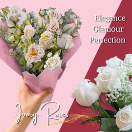 eGoHi Paper Flower Bouquet Card, Pop Up Cards, 11 inches with Note Card and Envelope - Ivory Roses