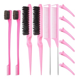 GXGM 12-Piece Hair Comb Double Edge Comb Rat Tail Comb Bristles Haircut Hair Comb Hairdressing Comb Hair Brush for Hairdresser Home Pink