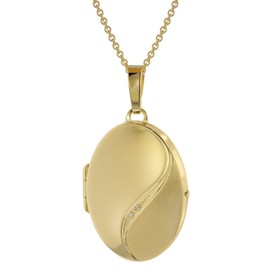 trendor Necklace with Locket Pendant Silver 925 Gold-Plated 39660-60 60 cm, Silver, Cubic Zirconia
