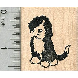 Sheepadoodle Rubber Stamp, Sitting Sheep Dog Poodle Cross Breed