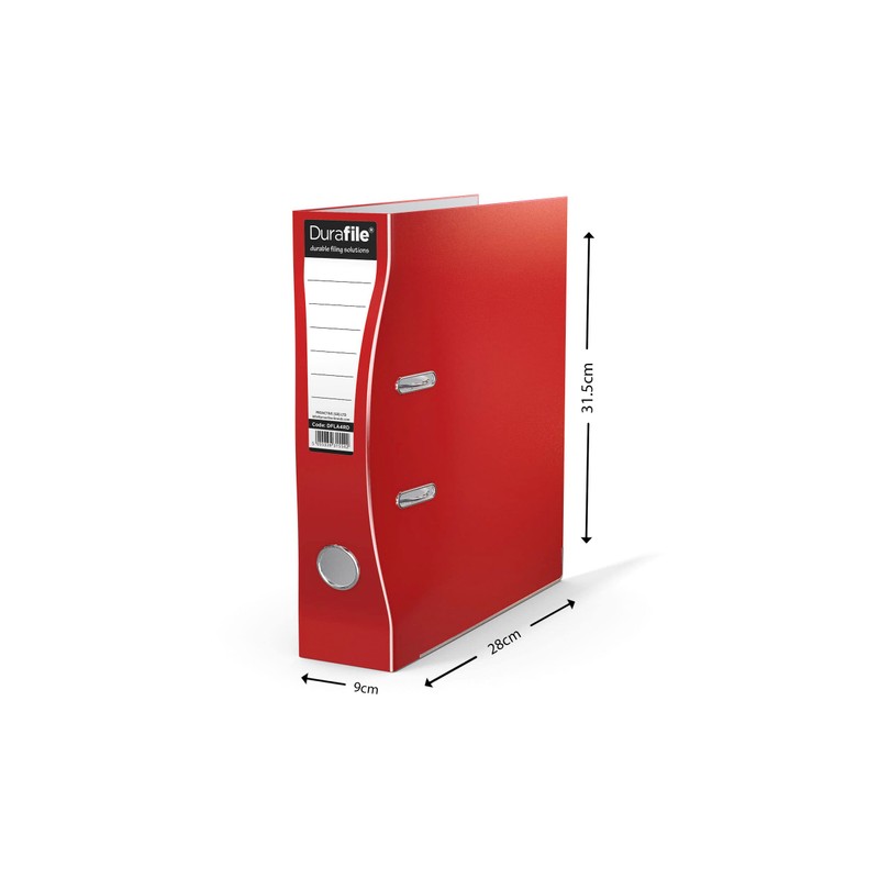 Durafile Lever Arch File, Red File, 'Ergonomic Curved Spine' Single
