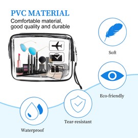 Clear Travel Toiletries Bag, 2 PVC Clear Travel Toiletry Bag, Airport Security Liquids Bag with Wrist Strap, Waterproof Clear Toiletry Bags for Travel, Holiday Essentials for Women and Men