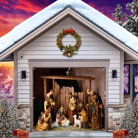 Nativity Christmas Garage Door Decorations Cover Banner Backdrop,Birth of Jesus Garage Door Cover Banner,Xmas Holy Night Scene Large Hanging 7x8ft Single Garage Door Cover Outdoor Holiday Decorations