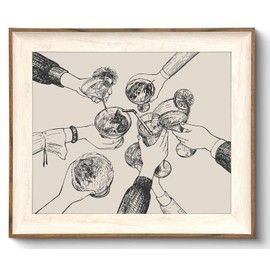 Uniro Framed Canvas Wall Art, Vintage Cheers Print for Bar Cart Wall Decor, Retro Cheers Sign Art Prints Friends Clinking Bar Cart Wall Art Painting, Farmhouse Home Kitchen Wall Decor, Trendy Black and White Cheers Cocktail Bar Cart Accessories - 8"x10"