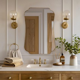 ANDY STAR 24"x36" Gold Mirror, Brushed Brass Scalloped Wall Mirror, Bathroom Wall Mirror with Stainless Steel Metal Framed Ideal for Bedroom, Hallway