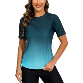 Halcurt UV Shirt, Women's Short-Sleeved Rash Guard UPF 50+ Swimming Shirt, Quick-Drying Swimming Shirt, M-XXL