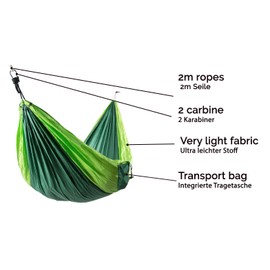 ZOLLNER Hammock 300 x 200 cm - Ultralight for up to Two People - Breathable and Quick-Drying - with Integrated Carry Bag - Ultra Light Fabric - Extremely Durable - in Green