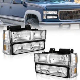 WEELMOTO Headlights for 1994-1998 GMC C/K 1500 2500 3500 Sierra; for 94-99 GMC C/K 1500 2500 Suburban Yukon Headlight Assembly 94 95 96 97 98 Headlamp+Corner Side Marker Lights+Bumper Signal Lights