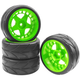 ShareGoo RC OD 2.55" Nylon 12mm Hex Wheels & Rubber Tires Set Compatible with Traxxas Tamiya Sakura HSP Redcat 1/10 RC On-Road Touring Drift Car (Green)