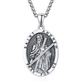 ADMETUS St Saint Andrew Necklace for Men 925 Sterling Silver San Andres Medalla De Oro Pendant Medal Protection Jewelry Religious Gifts