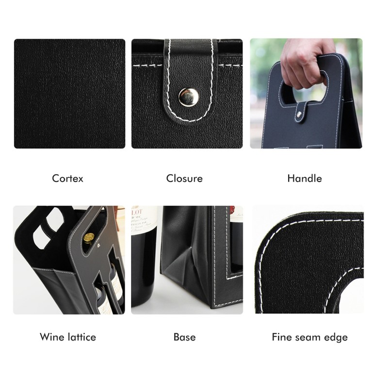 Wine Tote Bag 2 Bottles PU Leather Reusable Wine Gift
