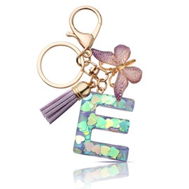 CHUQING Keyring with Letter E Girl Keyring Initial Letter Gift Women Key Ring Butterfly Purple