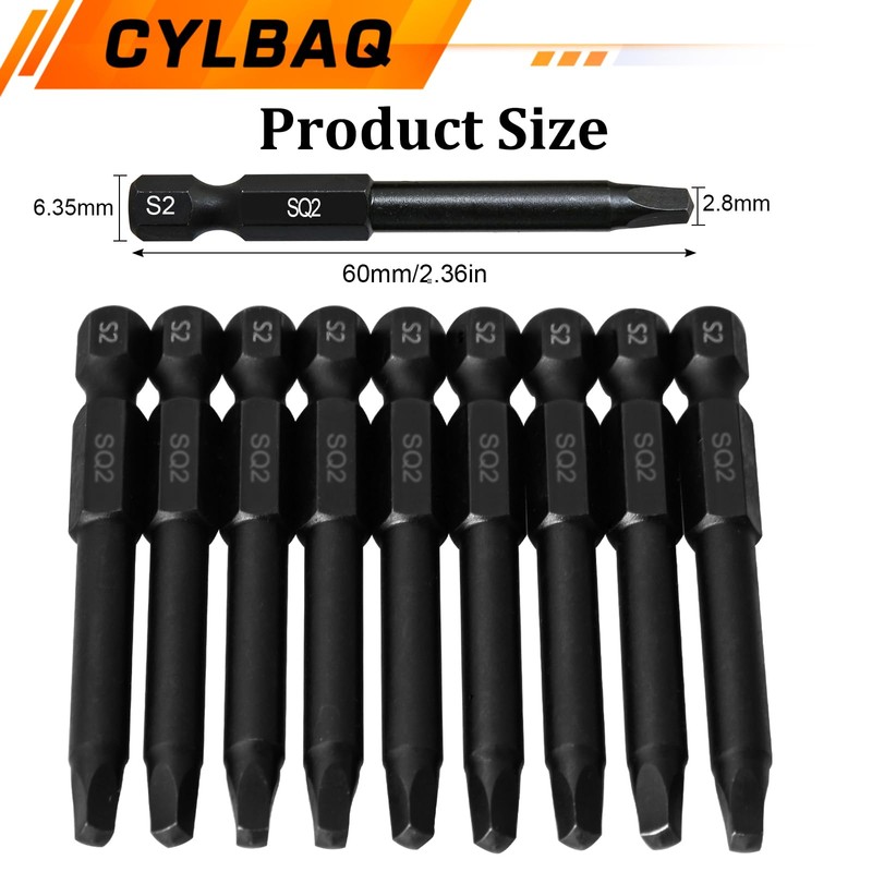 CYLBAQ Square Head Screwdriver Bits, 10pcs SQ2 Square Drive Bit