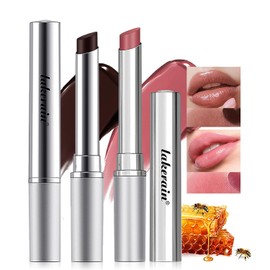 2PCS Honey Lipstick Tinted Lip Balm, Sheer Hydrating Lip Gloss Lip Tint, Nourishing Lip Balm with Natural Black Cherry, Moisturizing Lip Care Balm for All Skin Tones (Black & Pink)