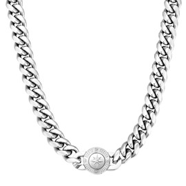 KRKC & CO Men's Design Clasp Necklace, 0.5 inch (12 mm) Wide Curb Chain, 18k Gold Plated, Surgical Stainless Steel, Hypoallergenic, Thick, HIPHOP Wrapper, Accessory, Gift, Celebration, Stainless Steel
