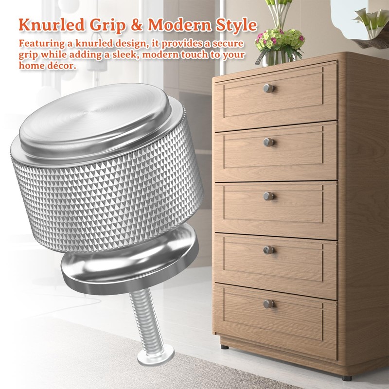 FURNIWARE 10 Pack Brushed Satin Nickel Knurled Cabinet Knobs, 25mm