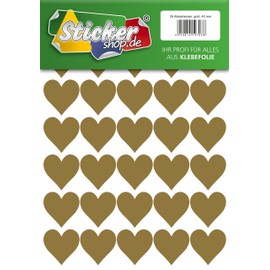 35 Foil PVC Rubber Hearts, 40 mm, Gold, Weatherproof, Heart Sticker