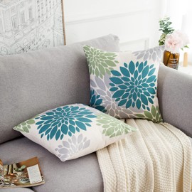 HomeStilez Cushion Covers Teal and Grey Cushion Cover 50 x 50 cm Flowers Summer All Year Round Flower Modern Outdoor Cushion Decorative Cushion Cover for Sofa Farmhouse Living Room Bedroom Pack of 2
