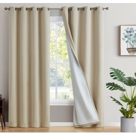 HLC.ME Dakota 100% Complete Blackout Lined Drapery with Double Layer Thermal Insulated Energy Efficient Soundproof Curtains Grommet Panels for Bedroom & Living Room, 2 Panels (52 W x 84 L, Beige)