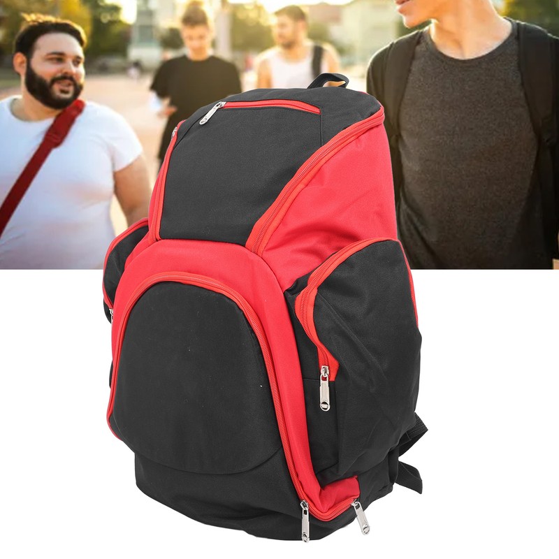 Basketball Backpack Black Red Multifunctional Large Capacity with Multiple Storage