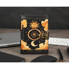 Keyman Thema Design Studio Vintage Wheel Of Fortune Leather Journal Diary Leather Journal With Lock Clasp Prop 100 Pages Notebook daily 7 X 5 Inches