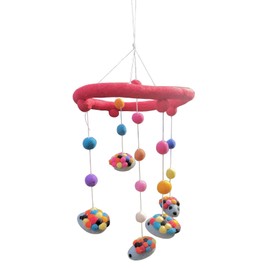 Handmade Felt Hedge Hog Animal Mobile, Hedge hog Colorful Pom Pom Balls Mobile for Nursery Decor,Baby Room Decor, Colorful Animal Mobile