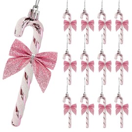 24 Pcs Candy Cane Christmas Decorations,5.5inch Glitter Candy Cane Bows for Xmas Tree Hanging Ornament Holiday Festival Party Home Decoration (Pink)