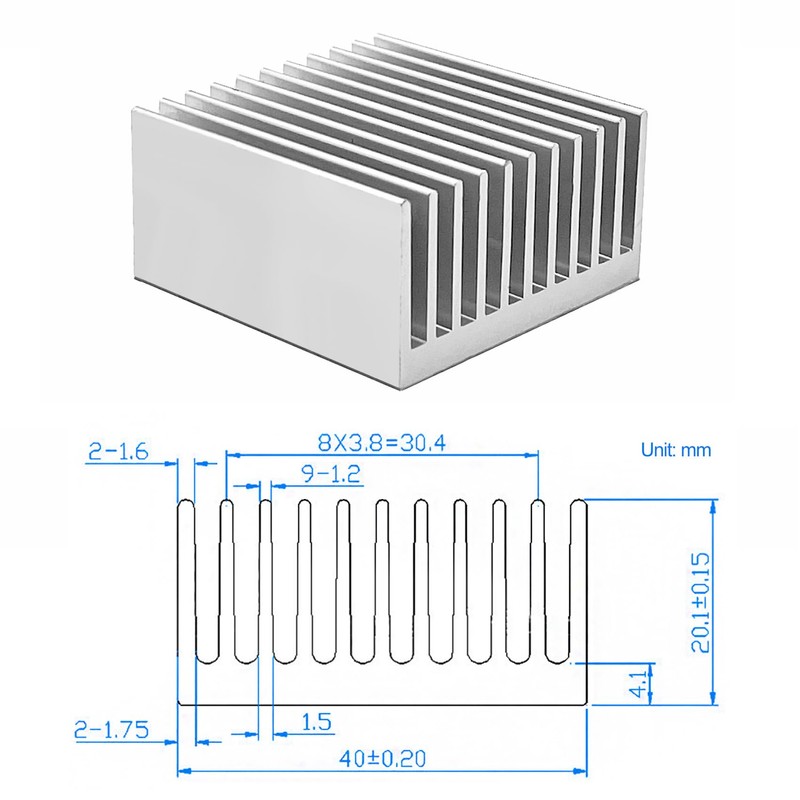 4PCS 40mm Aluminum Heatsink with Thermal Conductive Adhesive Tape, 40×40×20mm