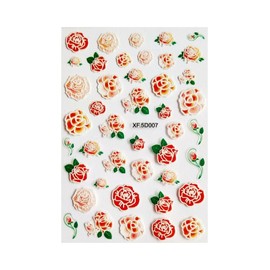 Generic Colorful Embossed Rose Flowers Periwinkle Mallow 3D Nail Sticker 5D007 Nail Wraps Stickers Manicure Supplies for Women Nails Full Long Lasting Easy Apply and Remove