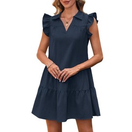 MSBASIC Womens Sundresses Babydoll Ruffle Church Tiered Wedding Guest T Shirt Dress(Navy Blue,Medium)