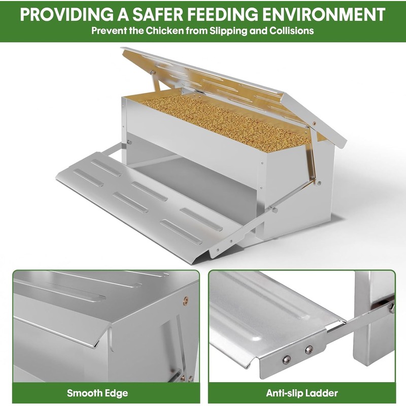Stainless Steel Automatic Chicken Feeder, Treadle Chicken Feeder with Weatherproof