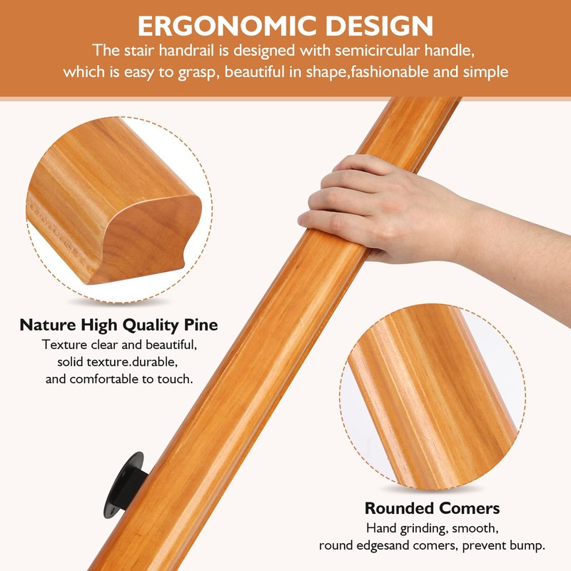 4FT Solid Wood Stair Handrail for Indoor Stairs, Outdoors Stair