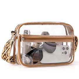 BOSTANTEN Clear Purses for Women Stadium Approved Clear Bags Small Crossbody Bags Trendy for Concerts Sports (Brown-Guitar Strap)