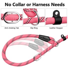 Slip Lead Dog Leash 6FT, Heavy Duty 1.8m Anti-Choking Rope Slip Leash, Reflective Strong Sturdy Rope Lead for Large Medium Small Dog, 1/2 inch(12cm), Pink