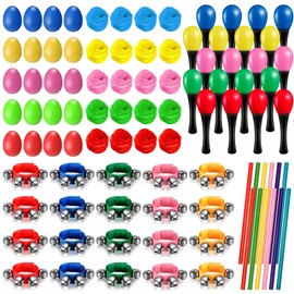 Gemscream 100 Pcs Shaker Musical Instruments for Kids, 20 Egg Shaker 20 Wrist Hand Band Jingle Bells 20 Maracas Rattle Shaker Sand Hammers 20 Rhythm Sticks and 20 Dance Scarves for Music Learning