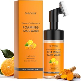 SHVYOG Gel Limpiador Facial De Cúrcuma Y Vitamina C, Limpiador Facial Espumoso De Cúrcuma Para Manchas Oscuras Y Tono Desigual De La Piel, Limpiador, Hidratante Y Exfoliante Facial Con Cepillo, Unisex