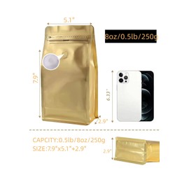 DMPACKDM Coffee Bags with Valve (8 oz,1/2 lb,50pcs) Gold High Barrier Aluminumed Foil Flat Bottom Heat Sealed Coffee Beans Packaging Bags Side Zipper Resealable Bags for Home or Business