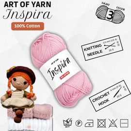 Art of Yarn İnspira 100% Cotton Yarn -3 DK Light, Soft & Smooth Yarn for Crocheting, Knitting & Crafts –250g (8.8 Oz), 425m (464.8 Yds) – Perfect for Baby Blankets, Scarves & More – 5 Skeins 99229